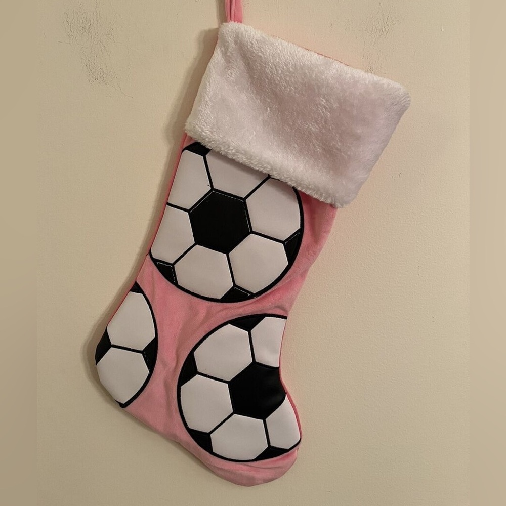 Pink velvet soccer Christmas  stocking